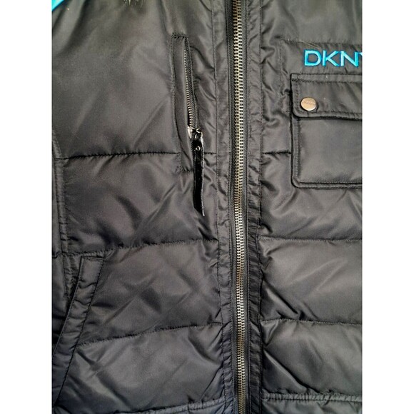 DKNY Womens Goose Down Sleeveless Jacket Waistcoat Vest Blue Black Medium - Picture 8 of 11